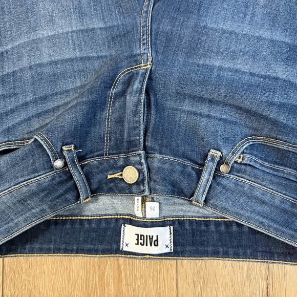 PAIGE Blue Jean Shorts with Frayed Hems and Distressed Look - Picture 8 of 8